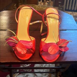 kate spade Red and Pink Floral Strap Heels